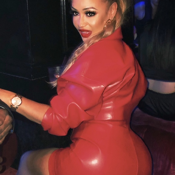 'CARDI-B' Red Vegan Leather Jacket Dress - Picture 1 of 12